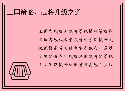 三国策略：武将升级之道